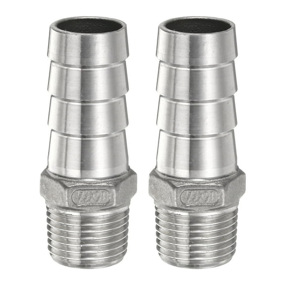Uxcell 2pcs Stainless Steel Hose Barb Fitting 20mm Barbed x G 1/2" Male Pipe Fitting