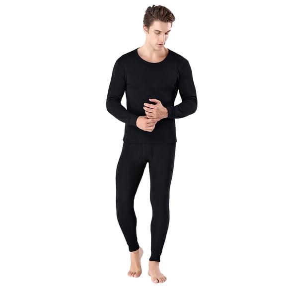Mepaouo Long Johns Thermal Underwear for Men Skiing Winter Warm Fleece Lined Base Layer Set(Black,2XL)