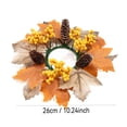thumbnail image 2 of 2Pcs Fall Maple Leaf Berry Pine Cone Artificial Candle Ring Wreaths, 10.2in Autumn Harvest Thanksgiving Table Decor, Seasonal Candlestick Garlands Yellow, 2 of 5