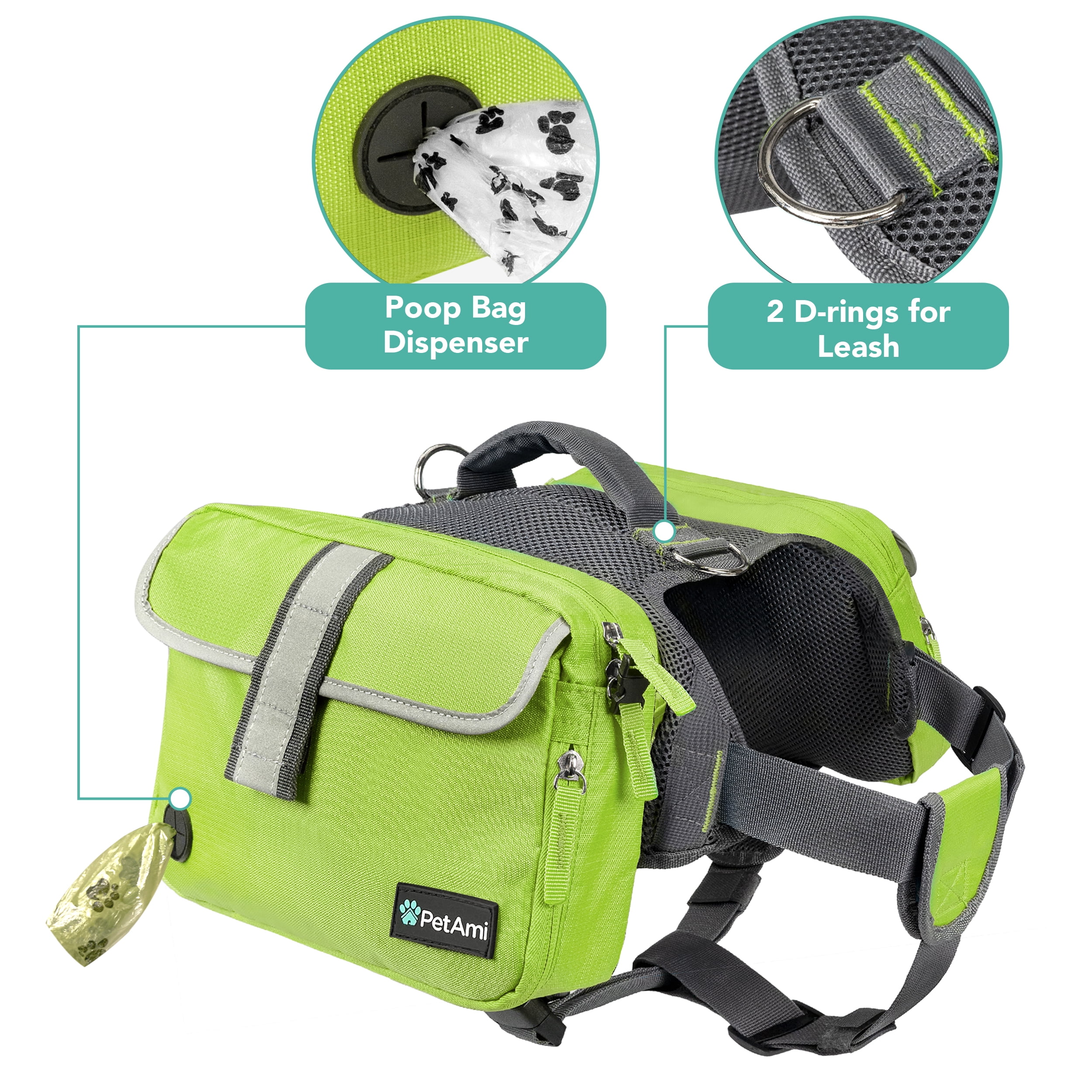 PetAmi Dog Backpack for Medium & Large Dogs, Saddle Bag for Dogs to Wear for Hiking, Pet Backpack Harness Dog Pack with Reflective Side Pockets for Walking Running