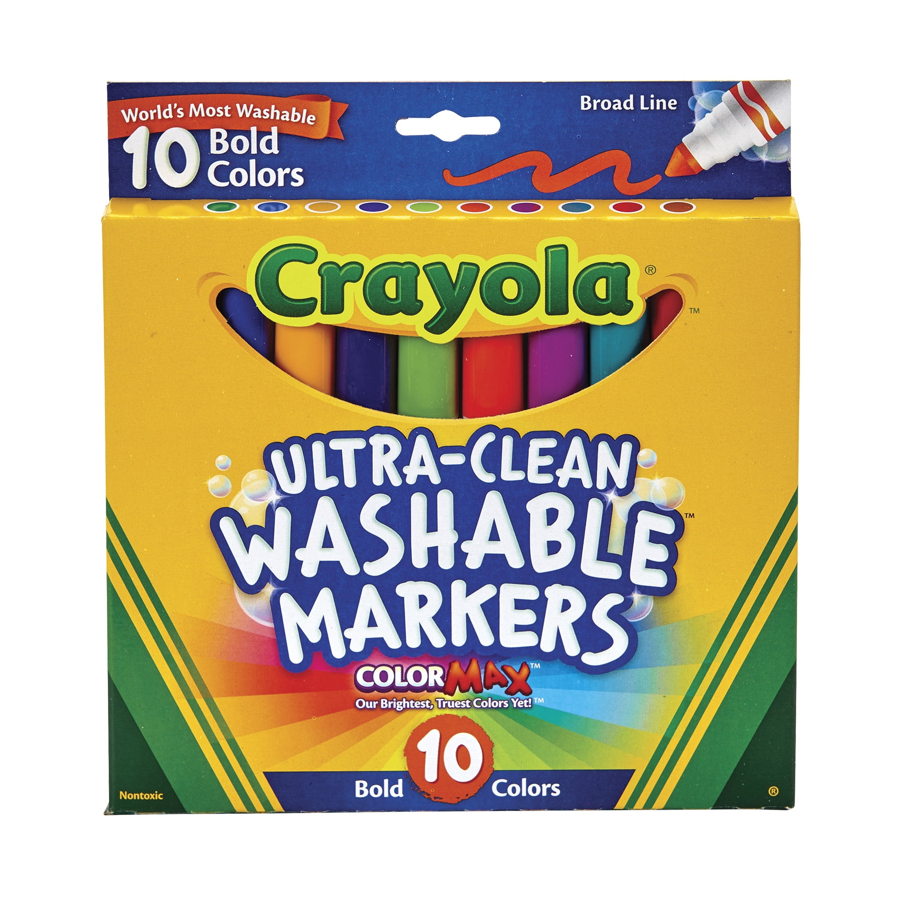 Crayola Ultra-Clean Washable Bold, Broad Line, Color Max Markers, 10 Per Pack, 6 Packs
