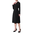 thumbnail image 4 of Vestido midi plisado negro de mujer con solapa de pico y mangas largas, 4 of 5
