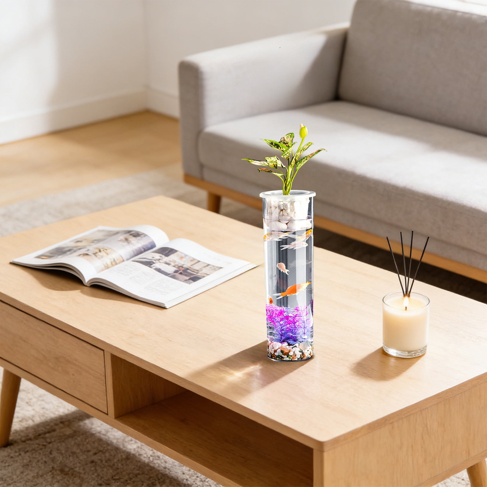 Goldfish Bowl Fish Tank for Goldfish Plastic Aquarium Home Decor Clear Fish Tank for Desktop Suitable for Tabletops Living Room Bedroom Ornaments
