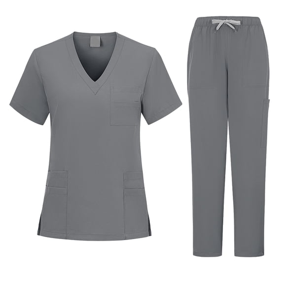Scrubs for Women Set Stretch Fit Scrub Top & Jogger V-Neck 2025 Pants Medical Nurse Uniforms Set Multi Pocket Gray XXL