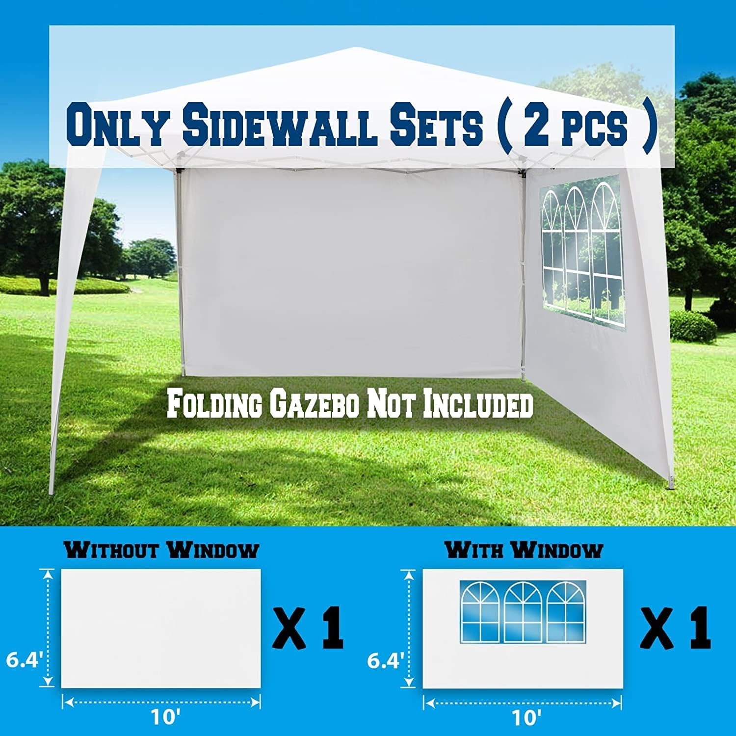 Multi-Type 10' L X6.4' W Side Panel for 10' X 10' Tent, Outdoor Replacement sidewall for Folding Tent Canopy Gazebo Marquee