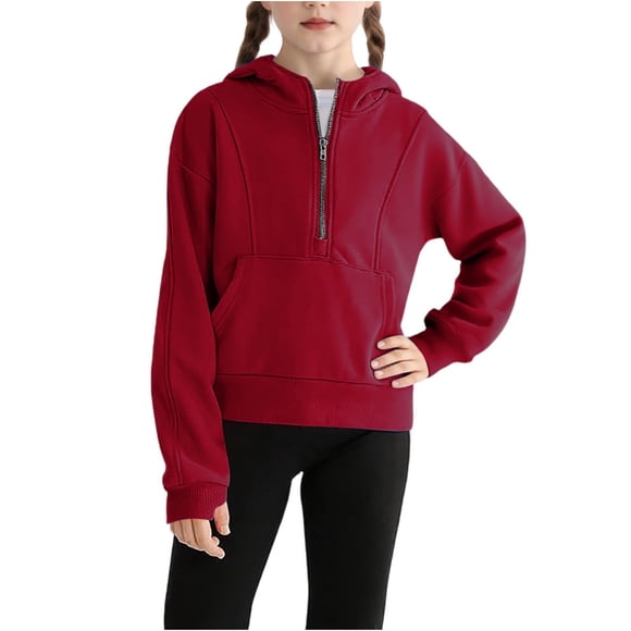 Chandail à Capuche pour Filles, Demi-Fermeture à Glissière avec Trous pour les Pouces et Poche avant, Veste en Polaire Légère pour Usage Quotidien Décontracté