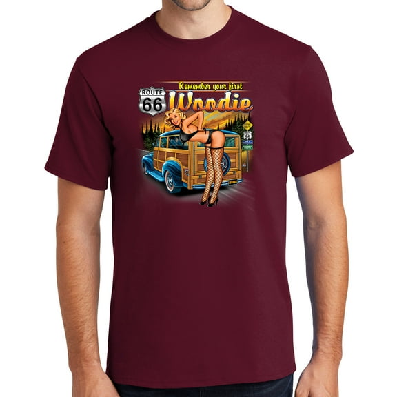 Buy Cool Shirts First Woodie Rt Route 66 Cotton T-shirt, Large Cardinal Red