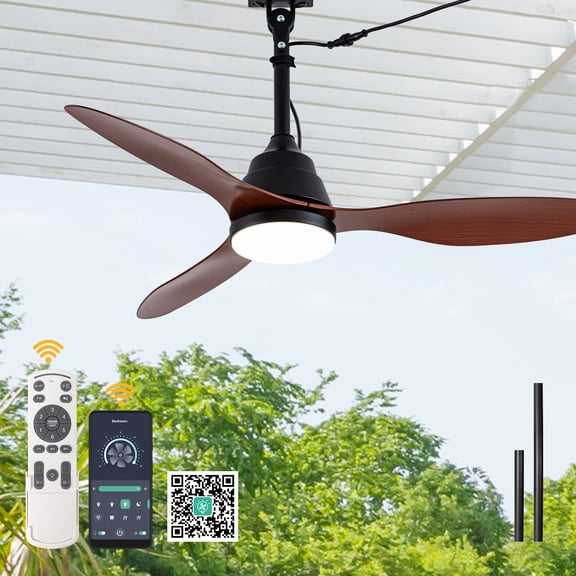 Chords Attic 42" Wet Rated Outdoor Ceiling Fan with Light and Remote/APP Control, IP65 Waterproof Celing Fans with 3 Color LED for Patios, Gazebo