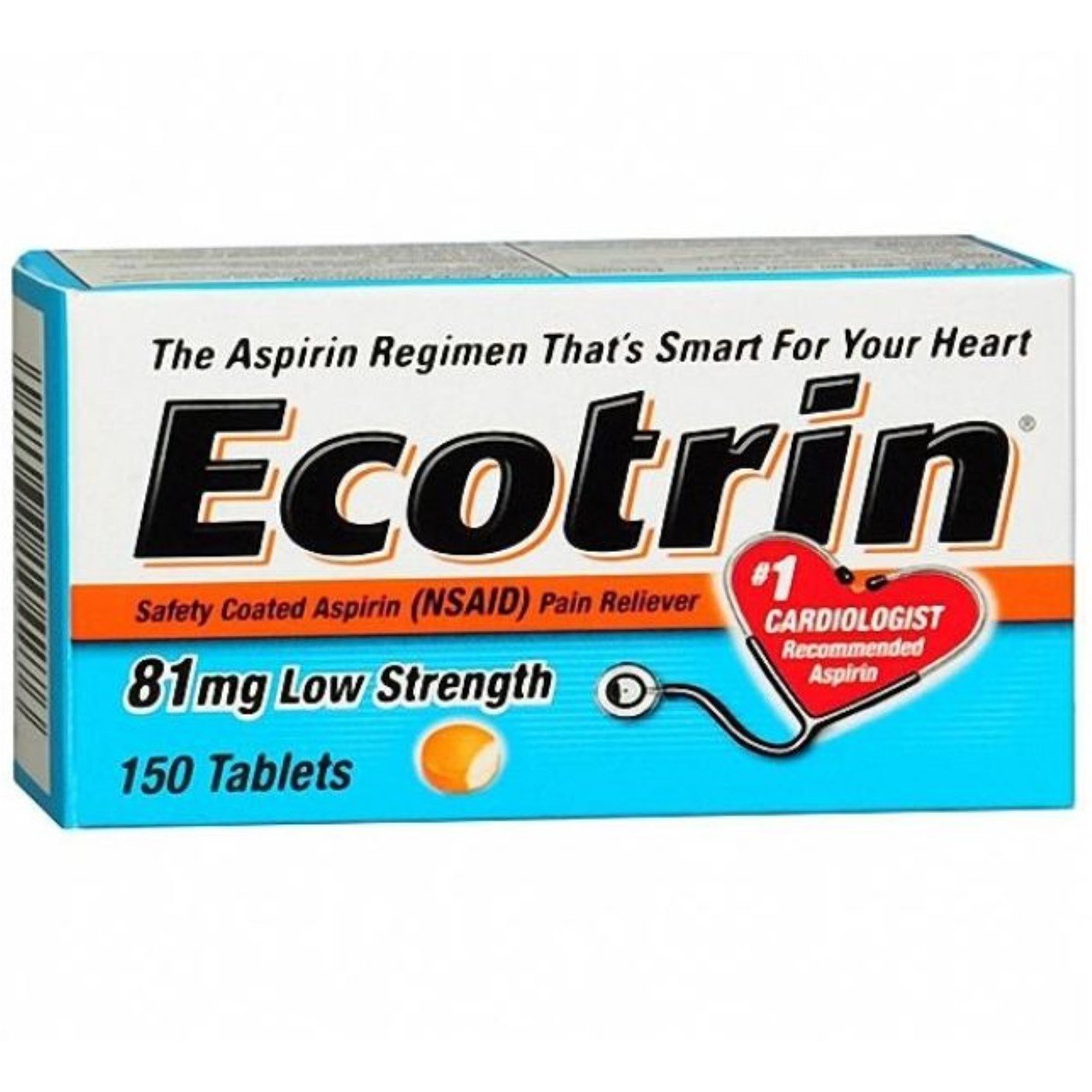 Ecotrin Safety Coated Aspirin NSAID Pain Reliever Low Strength 150ct,6-Pack