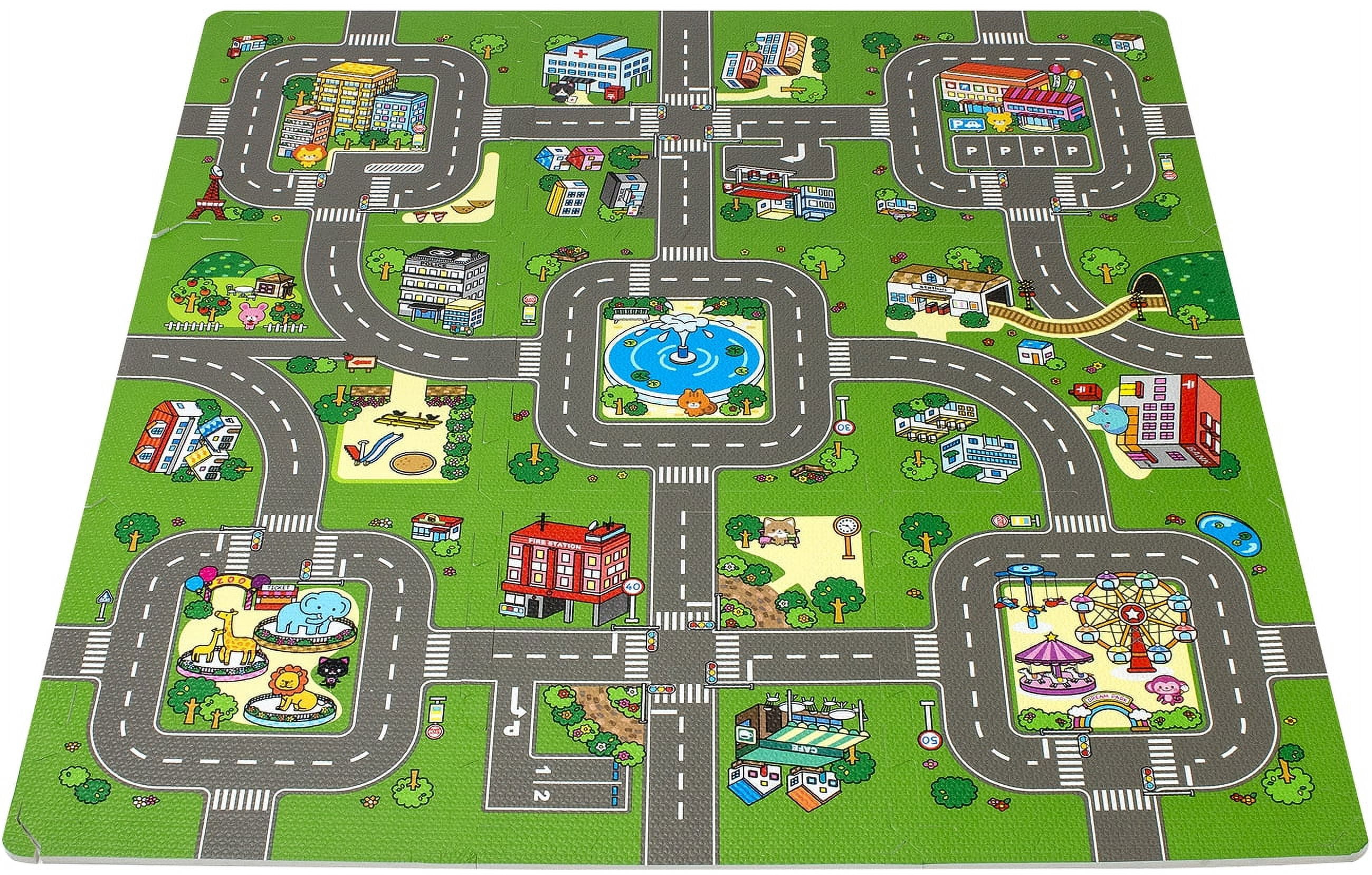 Sorbus Traffic Interlocking Foam Puzzle Play Mats, 9 Tiles, 3/8" Thick