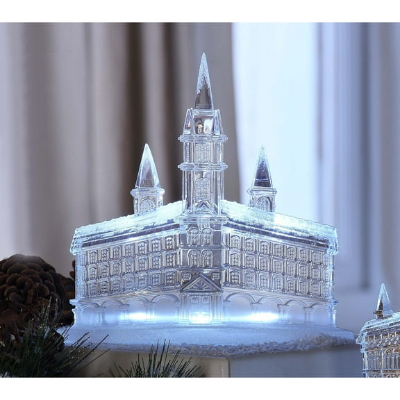 Set of 2 Clear Steeple Churches Perspective LED Lighted Tabletop Decor 8"