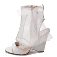 thumbnail image 2 of Cecelia New York AMELIA Peep Toe Shootie White Mesh Bridal Chic Sandal Pumps (White, 8.5), 2 of 3