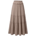 thumbnail image 2 of Long Skirts for Women Solid Color Elastic High Waist Tiered Pleated Casual Boho Flowy Beach Holiday Summer Maxi Skirt S-2XL, 2 of 6
