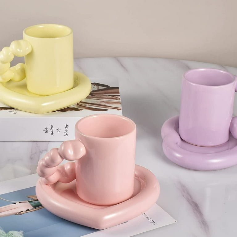 DanceeMangoos Ceramic Coffee Mug with Saucer Set, Cute Cup Unique