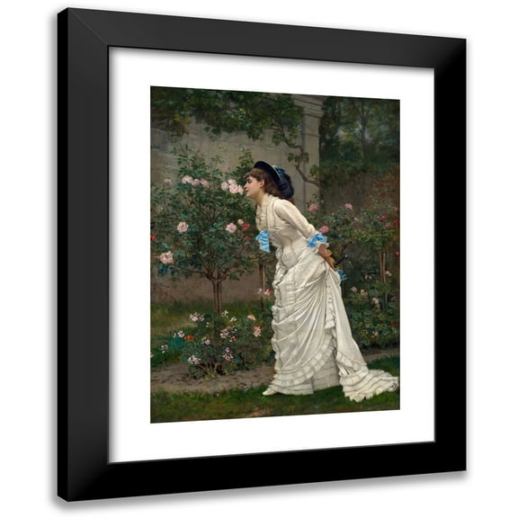 Auguste Toulmouche 11x14 Black Modern Framed Museum Art Print Titled - Woman and Roses (1879)