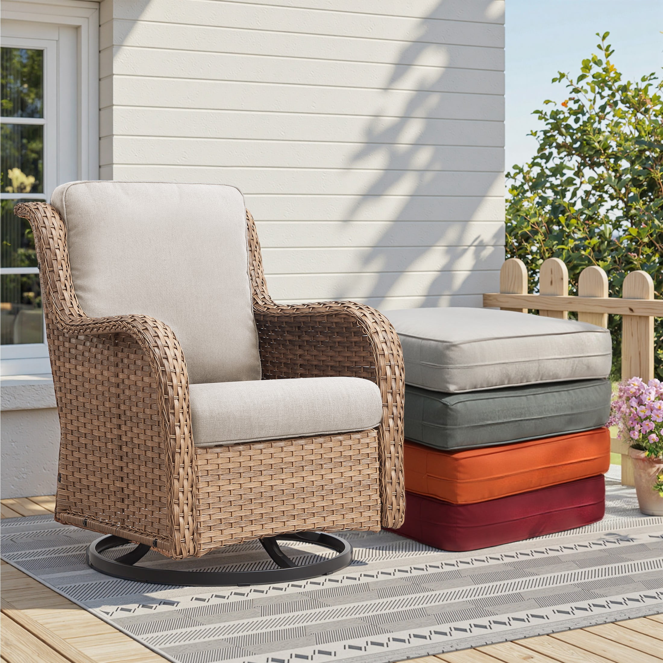 Unnifurnzi Outdoor Chair Cushions Set of 6-22 x 25 x 4 Inch High Density Sponge Patio Deep Seat Cushions Outdoor Furniture Cushions for Chair Sofa Couch-Beige