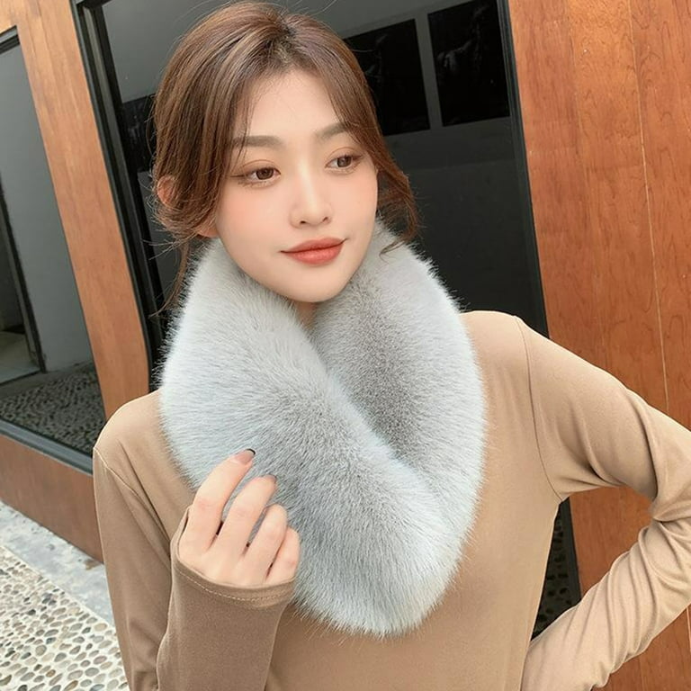 AYYUFE Solid Color Wide Warm Clip Buckle Winter Scarf Women Faux Fur Scarf  Neck Warmer Fashion Accessories
