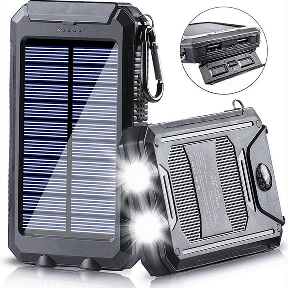 Solar Power Bank, Portable Solar Charger,20000mAh Power Bank , 5V3.1A Dual 2 USB Port Built-in Powerful Flashlight IPX7 Waterproof Dustproof Shockproof