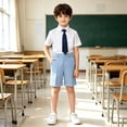 thumbnail image 2 of FYDUU Boys School Uniform Shorts Stylish Flat Front Dress Shorts for Casual Wear Elastic Waist Plaid Breathable Back To School Bottoms Vacation Pants 12-13 Years, 2 of 4