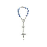 LUCES DE MARIA Blue crystal car rosary with medal and cross of Saint Benedict