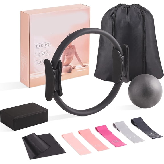 BESTSKY Pilates Kit,Home Pilates Workout Kit for Women,Pilates Equipment with Pilates Ring and Ball,Resistance Bands,Yoga Block,Elastic Band,Fitness Bag for Home Workouts