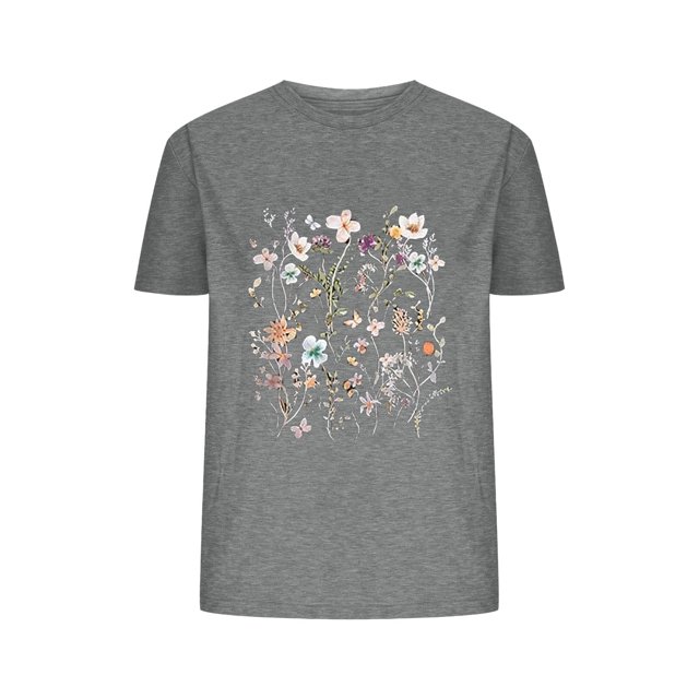 Camisetas de Verano de Mujer Pequeña Flor Impresa Cuello Redondo Manga Corta Superior, Verano Superior de las Mujeres