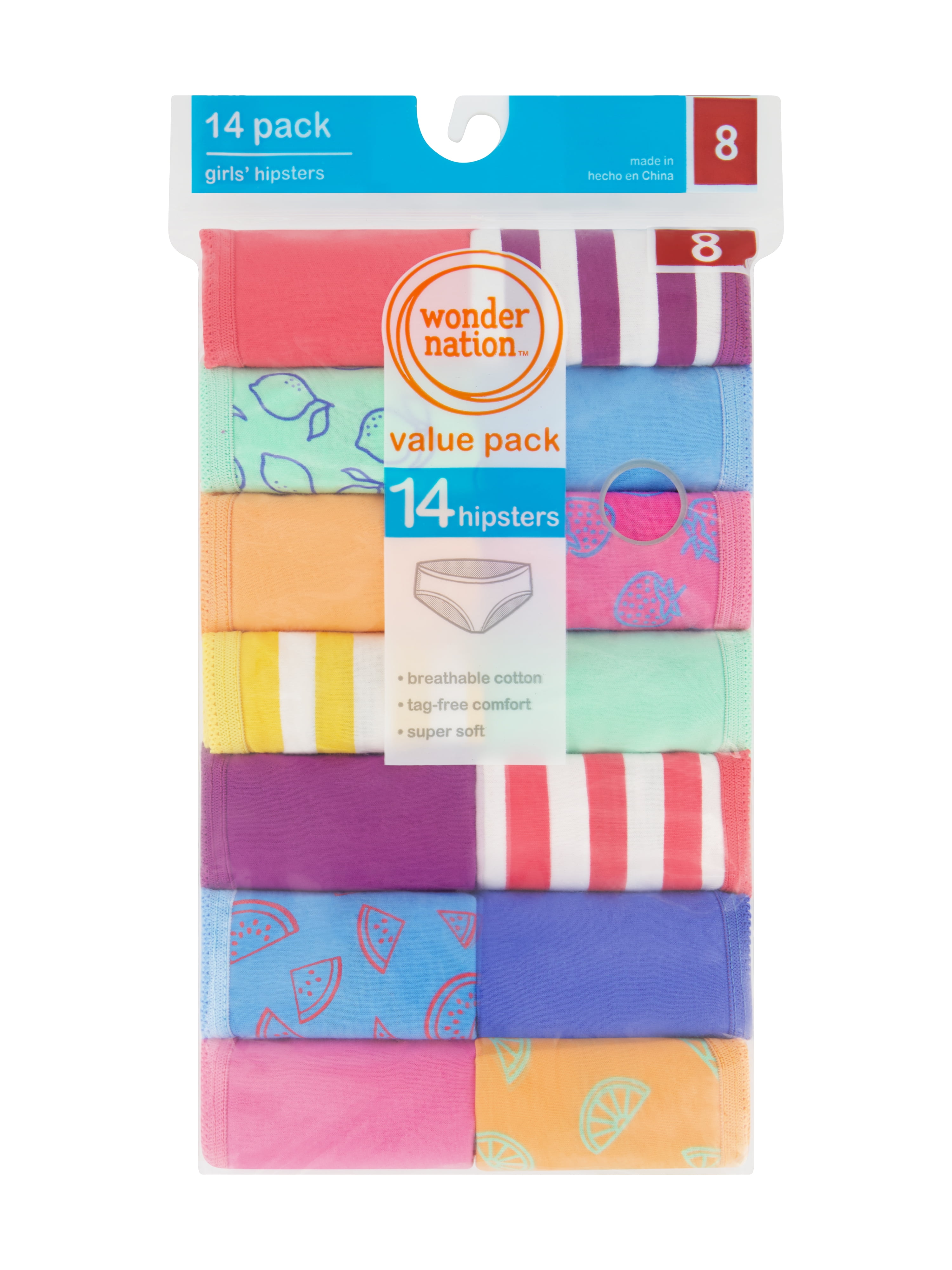 Wonder Nation Girls Hipster Cotton Underwear 14-Pack, Sizes 4-18