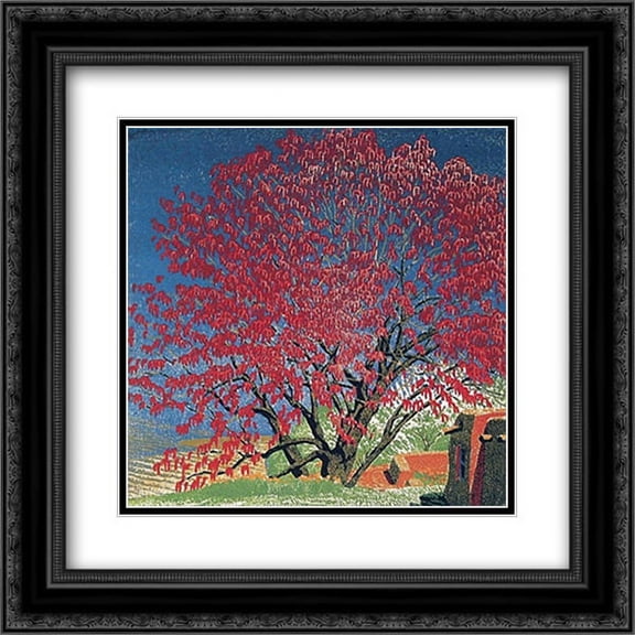 Cottonwood in Tassel 2x Matted 22x24 Black Ornate Framed Art Print by Gustave Baumann