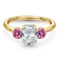 thumbnail image 3 of Gem Stone King 10K Yellow Gold White Topaz and Pink Moissanite Engagement Ring for Women | 1.96 Cttw | Oval 8X6MM | Gemstone November Birthstone | Size 6, 3 of 6