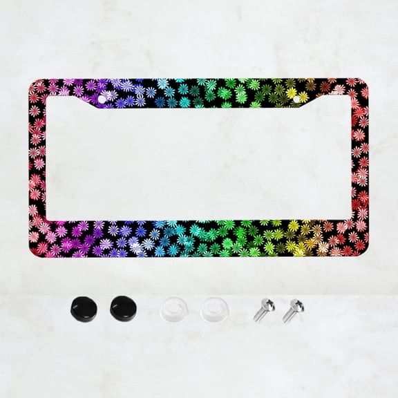 Colorful Flower Style License Plate Frame Aluminium Rust-Proof Auto Parts License Plate Decorative Screws Fit Standard 2 Holes 1Pc U.S. License Plate, 12.2x 6.3 inch