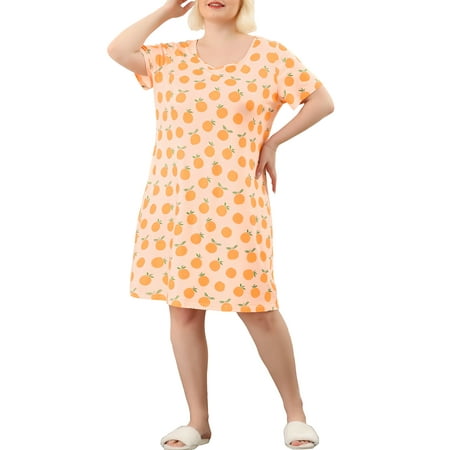 

Unique Bargains Women s Plus Size Oranges Fruit Prints Sleepwear Nightgown