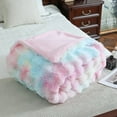 thumbnail image 5 of URBONUR Tie Dye Pink Faux Rabbit Fur Throw Blanket for Girls Women Warm Cozy Plush Fluffy Bubble Bed Throw Blankets Luxury Fuzzy Winter Blanket for Couch Sofa Bed 51×63 Inches, 5 of 7