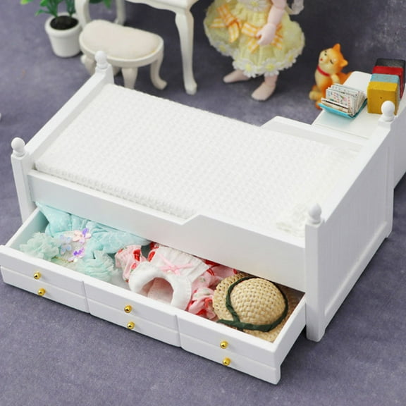 HONMEET 1-Pack Miniature White Wood Bed for Dollhouse Bedroom Furniture Collectors 17.2 x 8.9 x 8.6 inches