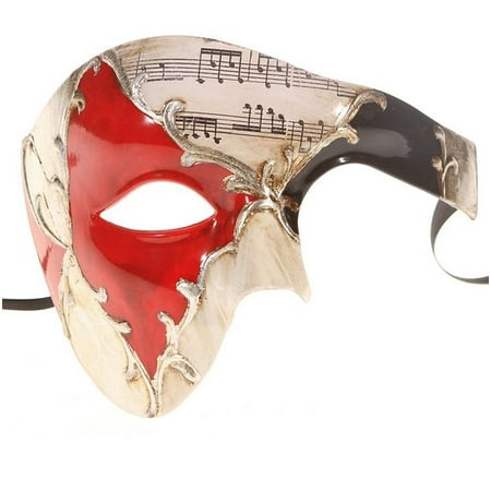 Men Phantom Of The Opera Half Face Masquerade Mask Red and Silver Musical