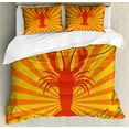 thumbnail image 1 of Lobster Duvet Cover Set Queen Size, Aquatic Animal Lobster Figure on Starburst Pattern Illustration, Decorative 3 Piece Bedding Set with 2 Pillow Shams, Yellow Orange and Vermilion, by Ambesonne, 1 of 3