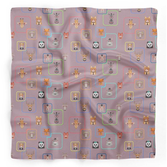 Bimba Purple Animals Face Printed Pure Silk Scarf Neck Wrap Summer Hair Bandanas For Women 40 x 80 Inches