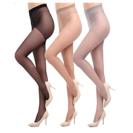 

EIMELI 3 Pairs Womens Curves Sheer Black Tights Silk Reflection Women s Panty Hose ( Black/ Gray/ Nude M for 90-140 lbs)