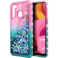 thumbnail image 3 of Nagebee Case for Samsung Galaxy A21 with Screen Protector (Tempered Glass), Glitter Flowing Liquid Floating Sparkling Bling Diamond, Durable Girls Cute Phone Case (Pink/Aqua), 3 of 6