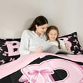 thumbnail image 4 of Feelyou Pink Initial B Letter Bedding Comforter Set 7 Pieces, Princess Cartoon Ribbon Full Bedding Set, Fashion Buffalo Bowknot Reversible Fitted Sheet Flat Sheet, Ultra Soft Bedroom Decor, 4 of 7