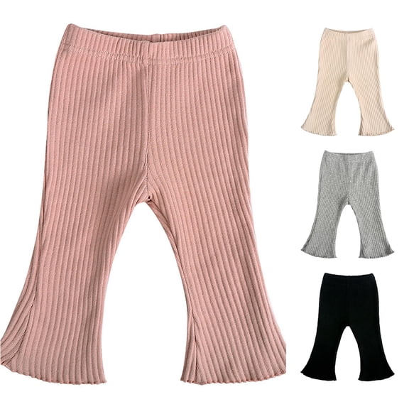 Krdevn Girls Solid Ribbed Ruffle Hem Capri Flare Leggings 3-6 Months,Pink