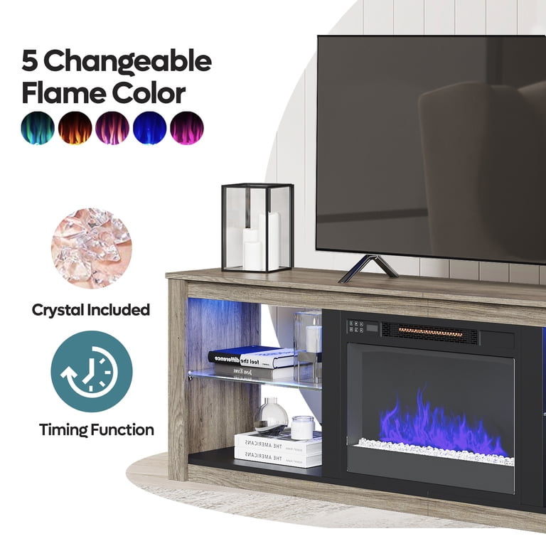 Bestier Electric Fireplace TV Stand, Wash Gray photo 3