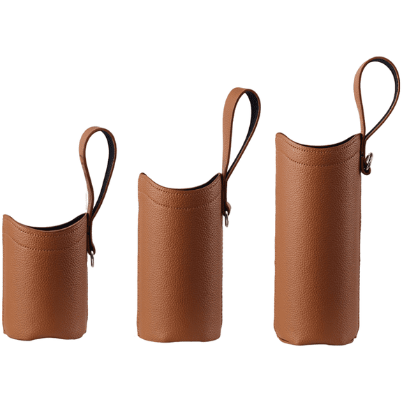 3 Pcs PU Leather Water Bottle Sleeves, Multi-Size Insulated Beverage Holder with Handle, Anti-Scratch Protective Cup Cover for Travel