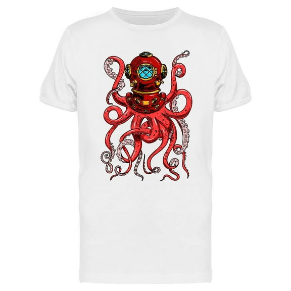 Octopus With Retro Diving Helmet T-Shirt Men -Image by Shutterstock, Male Large