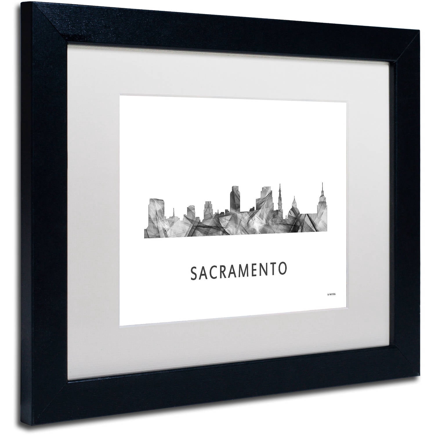Trademark Fine Art 'Sacramento CA Skyline WB-BW' Canvas Art by Marlene Watson, White Matte, Black Frame