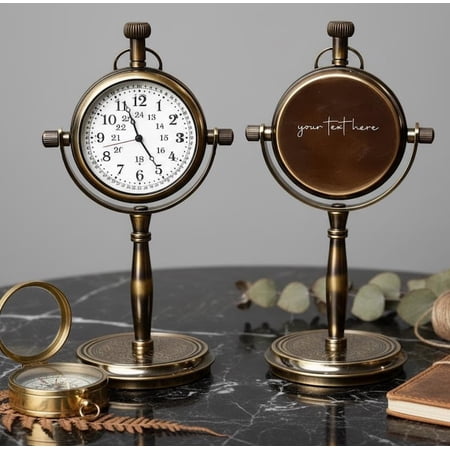 Personalized Vintage Brass Desk Clock, Engraved Gift, Table Clock, Anniversary and Birthday Gift for Him or Her
