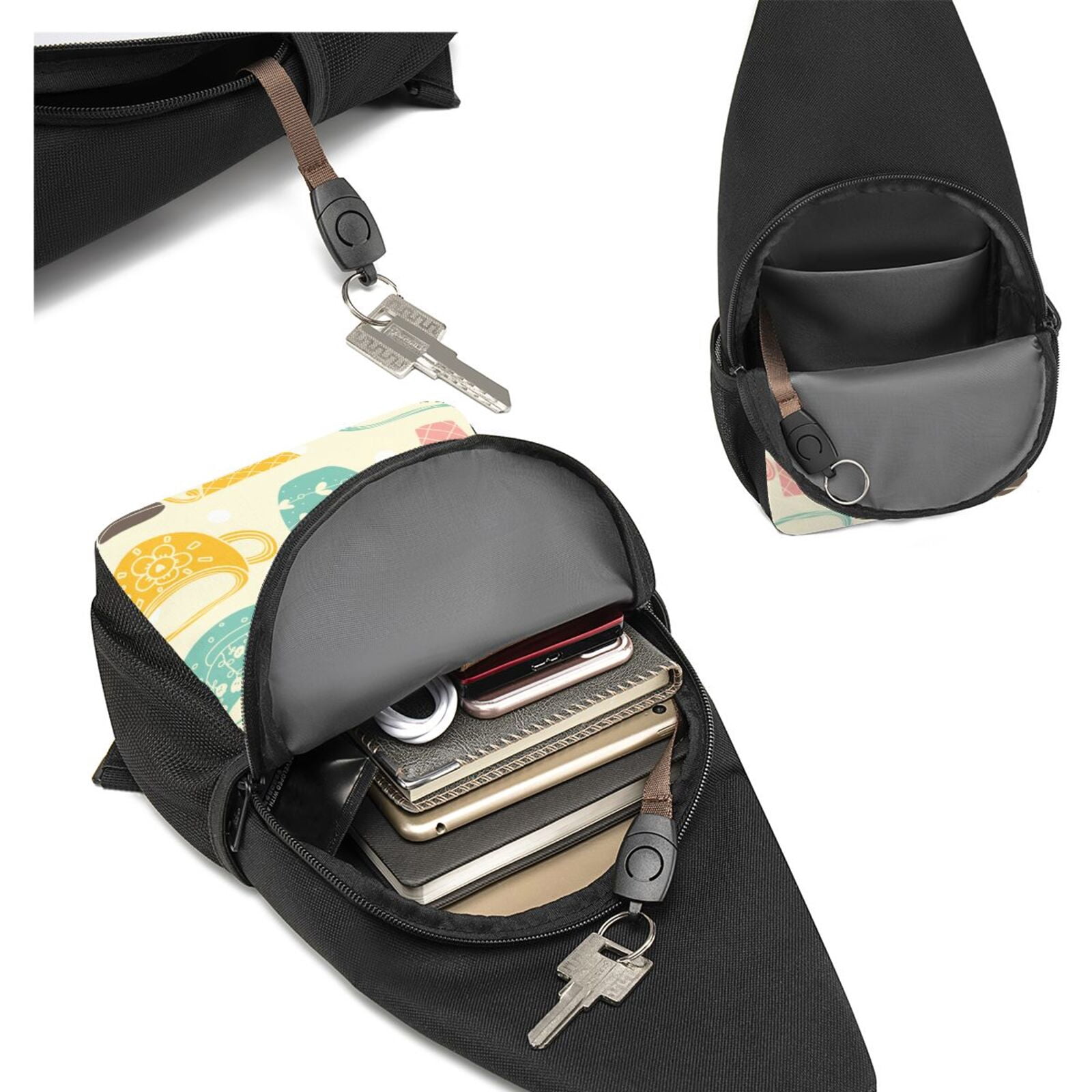 Xecao's Vintage Cup Print Sling Bag: A Versatile Chest, Shoulder, and Crossbody Backpack for Casual Days Out, Perfect for Both Men and Women