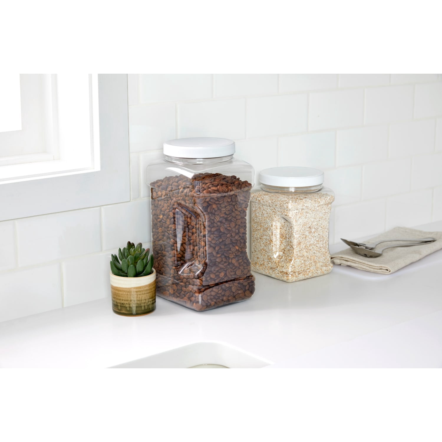 Mainstays Plastic Screw-Top Canister, 1 Gallon, White