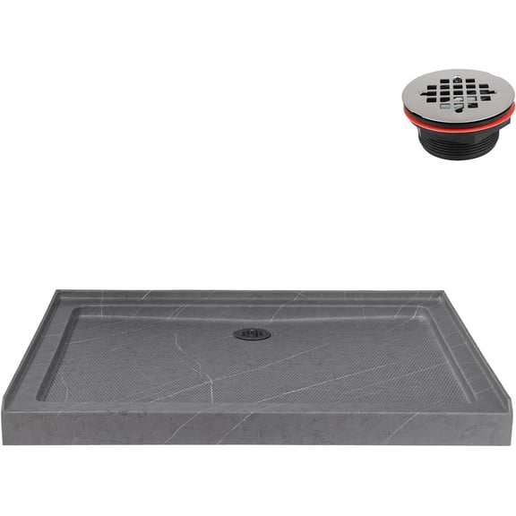 Streamline NTM-894-48GR-AL 48 in. x 36 in. Alcove Acrylic Shower Base in Matte Grey with Center Drain, Drain Included