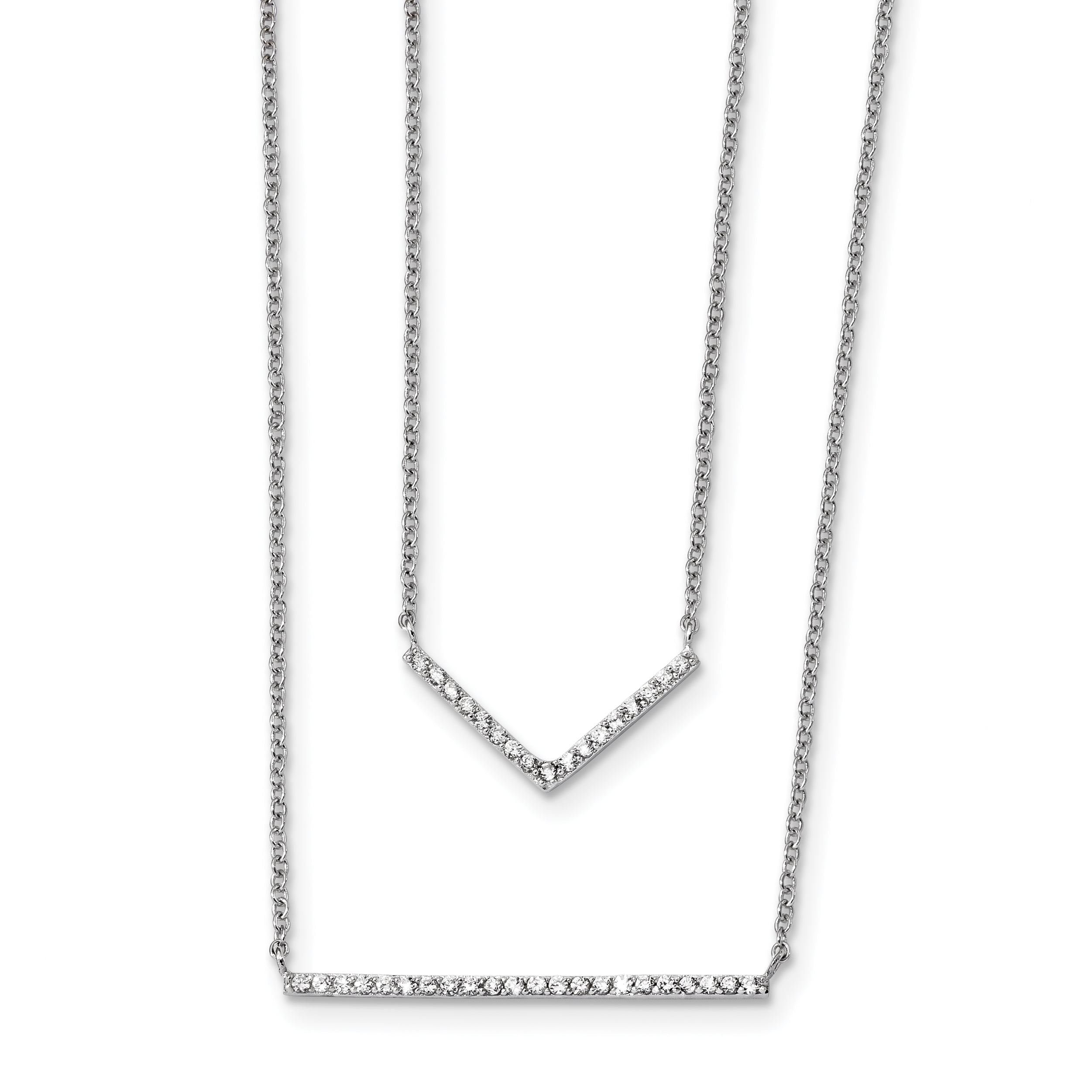 925 Sterling Silver Cubic Zirconia Cz Double Bar Multi Strand Chain