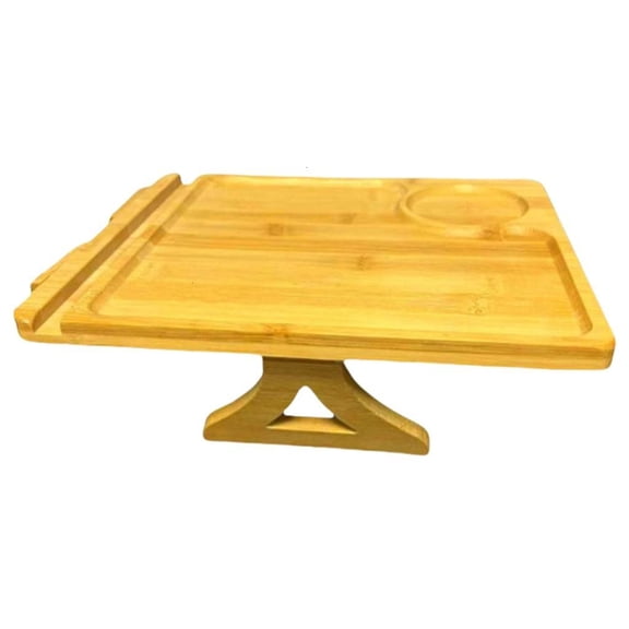 Foldable Sofa Arm Tray Natural Wood Construction Adjustable Width for Bedside Table Desk Storage